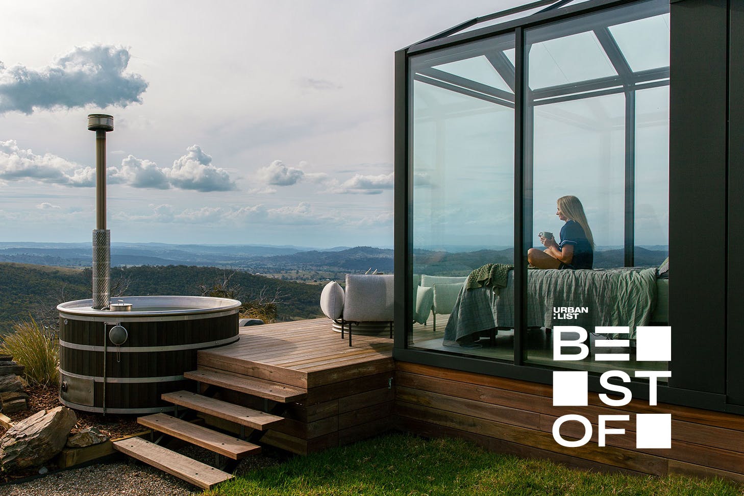 A glasshouse cabin at Oakhill Estate, a tiny home in NSW near sydney